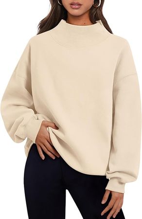 Trendy Queen Womens Oversized Sweatshirts Turtleneck Pullover Fleece Hoodies Tops Fall Fashion Outfits Y2K 2023 Sweater Clothes Apricot at Amazon Women’s Clothing store