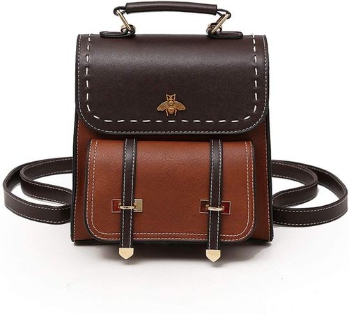 Amazon.com: Women Small Fashion Backpack, Retro Mini Daypack Casual Satchel Purse Contrast Color Design (Brown) : Clothing, Shoes & Jewelry