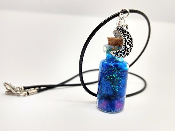 Galaxy Moon Mini Bottle Charm Necklace | Etsy