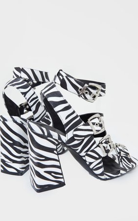 Zebra Block Heel Multi Buckle Sandals | Shoes | PrettyLittleThing
