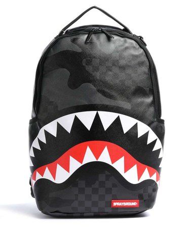 black and grey sprayground backpack