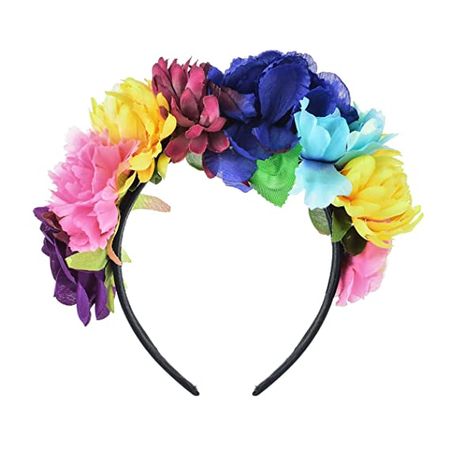 Amazon.com : Floral Fall Day of the Dead Flower Crown Festival Headband Rose Mexican Floral Headpiece HC-23 (B-Blue Purple) : Beauty & Personal Care