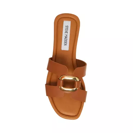 ARLENE Cognac Leather Square Toe Slide Sandal | Women's Sandals – Steve Madden