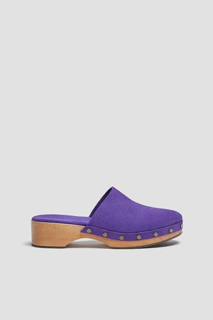 Wooden leather clogs with studs - pull&bear