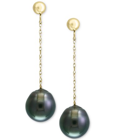 EFFY® 14k Gold Cultured Black Tahitian Pearl Drop Earrings