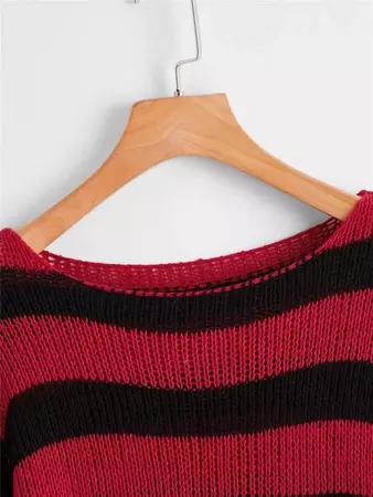 Striped Ripped Detail Sweater | SHEIN USA
