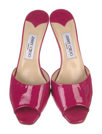 Jimmy Choo Patent Leather Slides - Pink Sandals, Shoes - JIM293370 | The RealReal