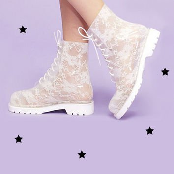 white lace boots