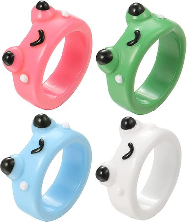 Amazon.com: 4pcs Frog Rings For Women，Cute Clay Acrylic Resin Plastic Chunky Vintage Matching Set Y2k Stackable Rings Teen Girls Cool Friendship Dainty Open Jewelry: Clothing, Shoes & Jewelry