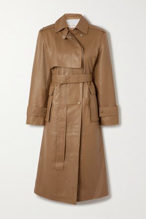Pirello Belted Leather Trench Coat - Camel