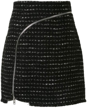 Curved Zipper Tweed Skirt