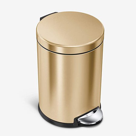 Amazon.com: simplehuman 4.5 Liter / 1.2 Gallon, Round Bathroom Step Trash Can, Brass Stainless Steel: Home & Kitchen