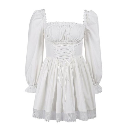 Square Collar Puff Sleeve Lace Dress