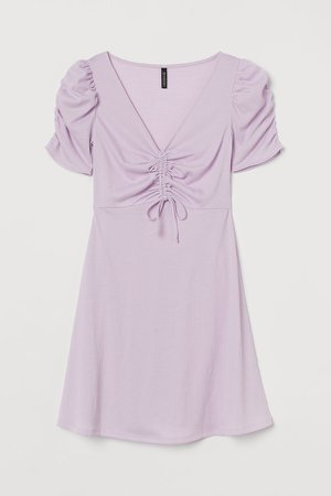 Puff-sleeved Dress - Purple