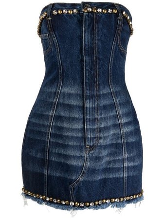 AREA - embellished strapless denim dress