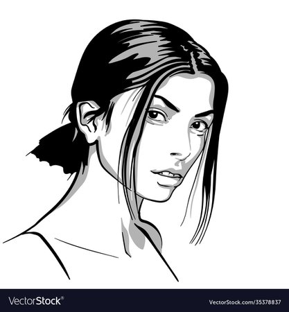 Beautiful girl portrait black and white ink style Vector Image