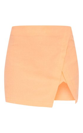 Petite Coral Split Detail Linen Look Feel Mini Skirt | PrettyLittleThing USA