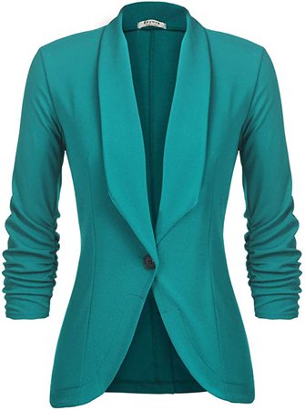 Beyove Women's 3/4 Stretchy Ruched Sleeve Open Front Lightweight Work Office Blazer Jacket at Amazon Women’s Clothing store