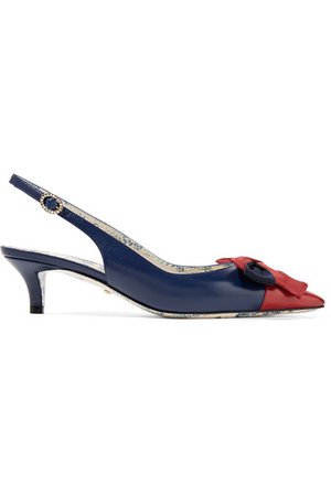 Gucci | Sackville bow-embellished two-tone textured-leather slingback pumps | NET-A-PORTER.COM