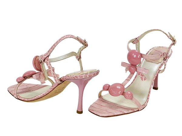 Christian Dior Crocodile Embossed Dusty Pink T-Strap Bow Sandals It 36 - US 6 For Sale at 1stDibs