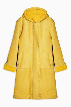 **Yellow Hooded Shearling Jacket By Topshop Boutique | Topshop