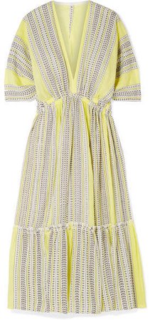 Amira Tiered Striped Cotton-blend Gauze Midi Dress - Yellow