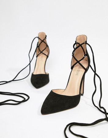 Public Desire Classy black tie up heeled shoes