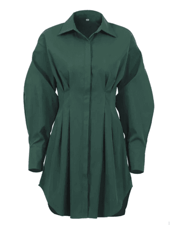 NudeApparelCo~ Long Sleeve Pleated Shirt Dress Dark Green