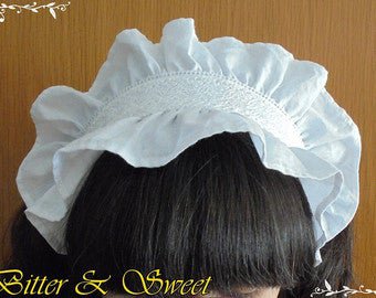 White pleated Maid Headdress white lace and | Etsy