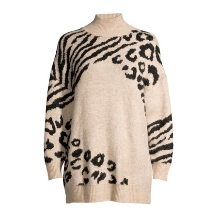 Scoop - Scoop Women’s Animal Print Oversized Turtleneck Sweater - Walmart.com - Walmart.com