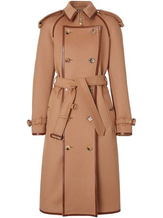 Brown Burberry Button Panel Detail Wool Cashmere Trench Coat | Farfetch.com