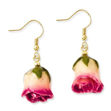 Lacquer Dipped White/Pink Rose Dangle Earrings – Sparkle & Jade