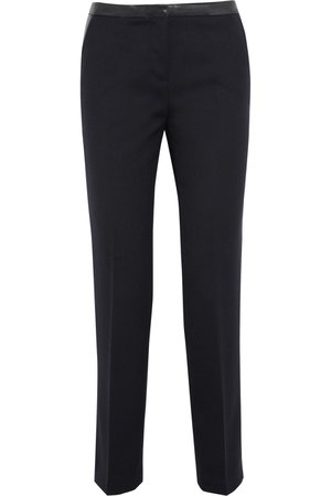 Tory Burch Christy Leather-Trimmed Wool-Blend Twill Straight-Leg Pants | ModeSens
