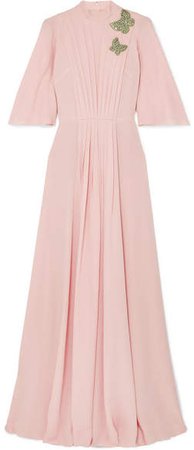 Crystal-embellished Pleated Silk-chiffon Gown - Pink