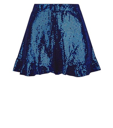 Bright Blue Sequin Frill Hem Shorts | New Look