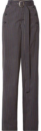 Sies Marjan - Anouk Belted Paneled Pinstriped Twill Straight-leg Pants - Navy