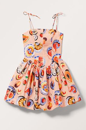 Short Poplin Mini Dress - Light Orange Food Print - Monki WW
