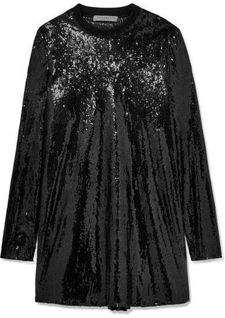 Sequined Tulle Mini Dress - Black