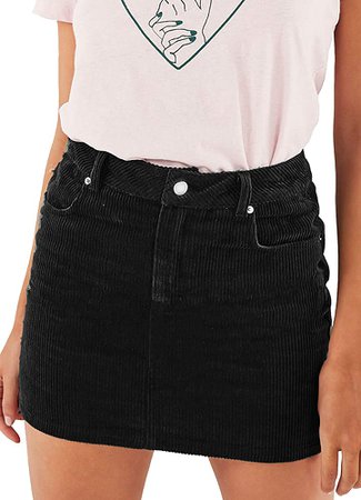 Just Quella Women Slim fit Corduroy A-line Short Skirt High Waist Boydon Mini Skirt (S, Black) at Amazon Women’s Clothing store