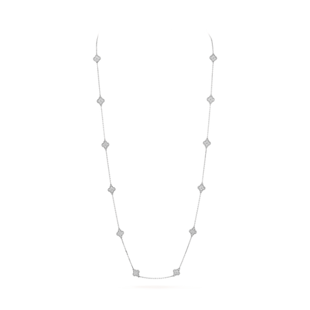 Van Cleef & Arpels - Sweet Alhambra long necklace, 16 motifs 18K white gold, Diamond
