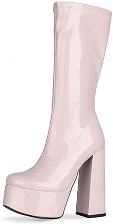 Amazon.com | SaraIris Women's Go-Go Boots Platform Boots For Women Chunky Block Heel Mid Calf Pull On Boots High Heel Waterproof Boots | Ankle & Bootie