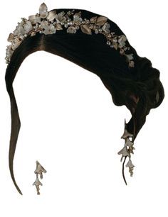 black hair with gold floral tiara