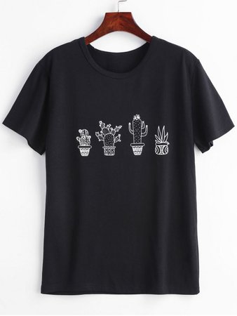 [22% OFF] [HOT] 2019 Cactus Graphic T-shirt In BLACK | ZAFUL Australia