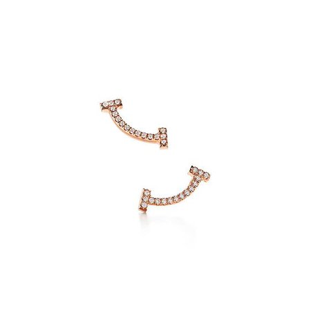 Tiffany T smile earrings in 18k rose gold with diamonds. | Tiffany & Co.