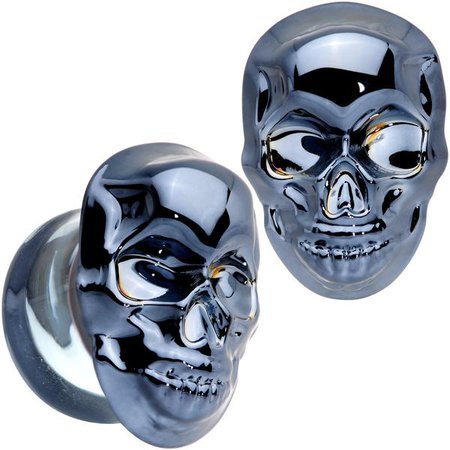 Dark Blue Glass Smiling Halloween Skull Double Flare Plug Set – BodyCandy