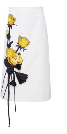 Appliquéd Floral-Print Cotton-Crepe Midi Skirt Size: 36