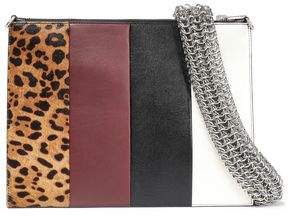 Calf Hair-paneled Color-block Leather Clutch