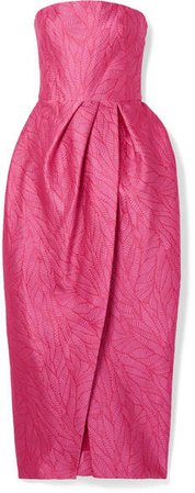 Strapless Jacquard Midi Dress - Pink