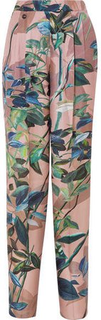 Printed Silk-twill Straight-leg Pants - Blush