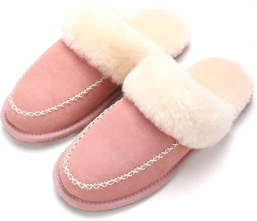 Amazon.com | Se?renis Women?s Cirrus Cow Suede Moccasin Slipper with Genuine Australian Shearling Wool Lining and Insole, Coconut, 10-Sep | Slippers